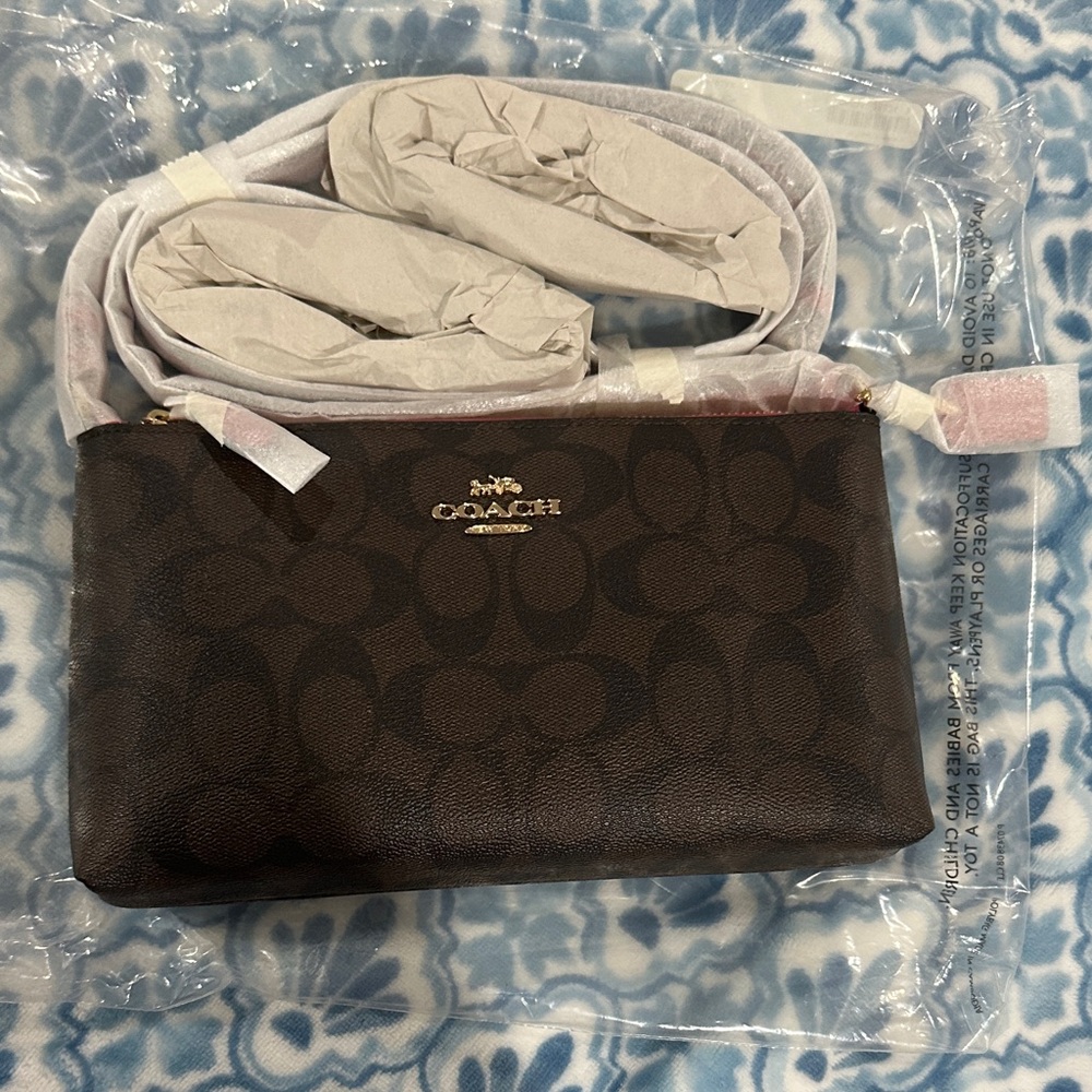 Coach Dark Brown Signature Pouch